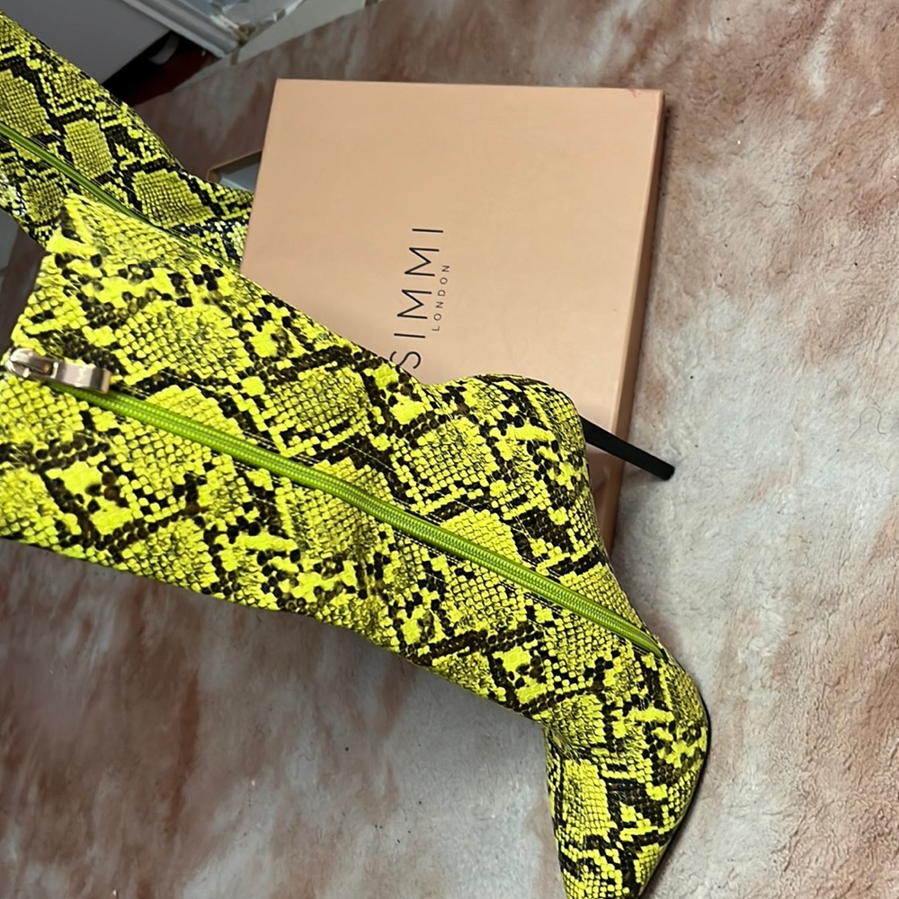 Faux Animal Neon Print Leather Boots